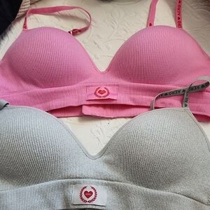 Women's Pink and Gray Ribbed Bras